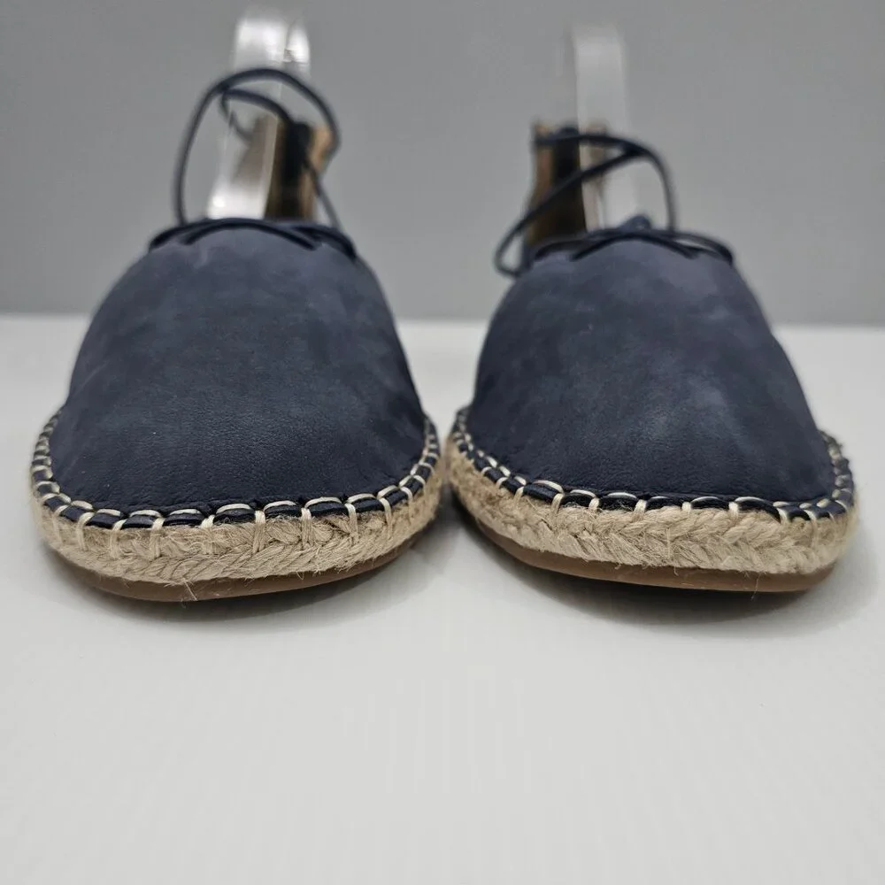 Eileen Fisher Lace Up Espadrille Flats Womens 11 Denim Blue Leather Sandal